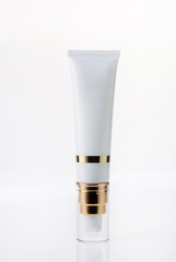 Empty and clean white plastic container bottle on white background