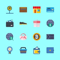 shopping vector icons set. credit card, wallet, online store and discount in this set