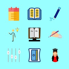 school icons set. rod, metallic, beautiful and woman graphic works