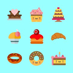 cake vector icons set. piece of cake, donut, crepe and kruassan in this set