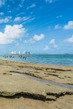 Porto de Galinhas, Pernambuco, Brazil - January, 2018: Porto de Galinhas is one of the most beautiful beaches in the world, where you can take a raft and go visit the natural pools on the coast