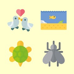 tropical vector icons set. love birds, sea life, mosquito and turtle in this set