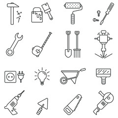 Obraz premium Tools related icons: thin vector icon set, black and white kit