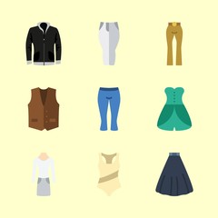 clothes vector icons set. dress, vest, pants and skirt in this set