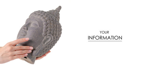 Clay head buddha in hand pattern on white background isolation