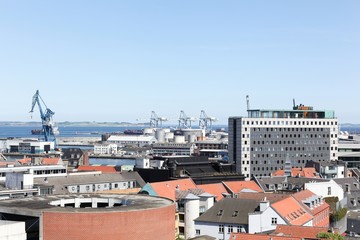Fototapeta na wymiar View of the city of Aarhus in Denmark from a rooftop 