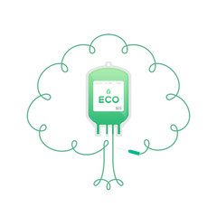 Blood bag green color with Tree sign frame shape made from cord illustration, eco concept flat design isolated on white background, with copy space
