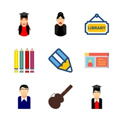 school icons set. auto, multicolored, school and successful graphic works