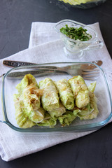 Stuffed Chinese cabbage with rice stuffing.