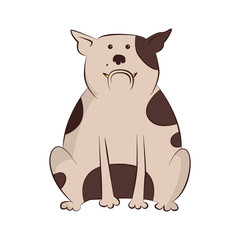 English bulldog or boxer vector breed dog illustration. Cartoon funny pet character sittind on floor