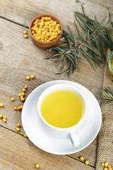 seabuckthorn tea on a table