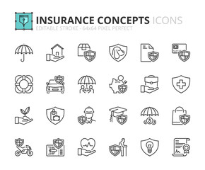Outline icons about insurance concepts