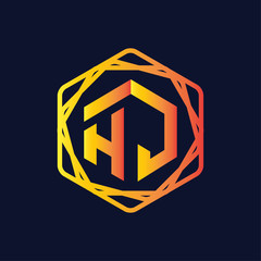 H J Initial letter hexagonal logo vector
