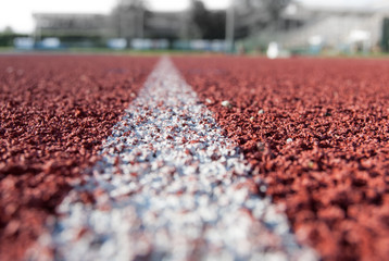 White line on the athletic track