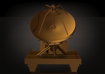 Golden satellite dish on a black
