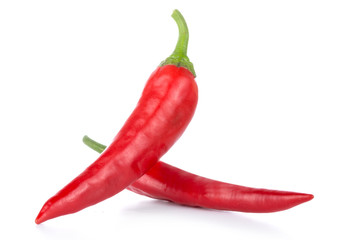 two Hot red chilli pepper isolated on white background