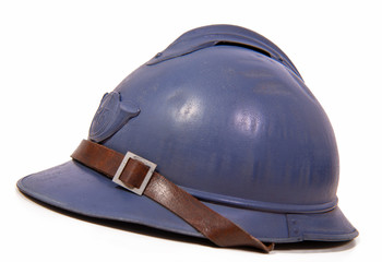 french military helmet of the First World War on white background
