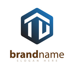 IU Initial letter hexagonal logo vector Template
