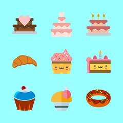 cake icons set. sweet, table, buttercream and swirl graphic works