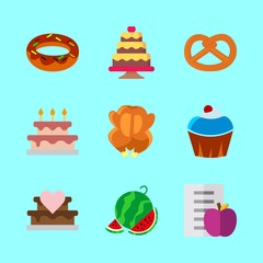 eat vector icons set. wedding cake, fried chicken, diet and cupcake in this set