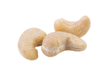 Cashew three raw nuts, isolated on white background