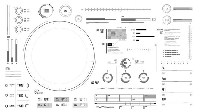 Futuristic user interface with HUD and infographic elements. Looped motion virtual technology background. Intelligent head-up display dashboard for business, games, motion design, web and app.