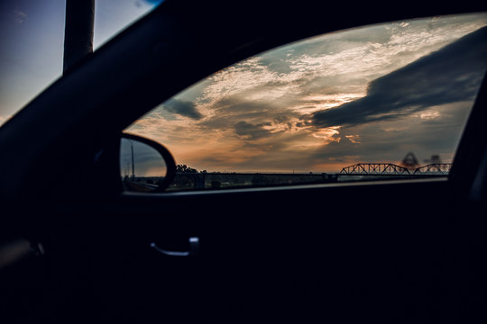 View From The Car Window At Sunset