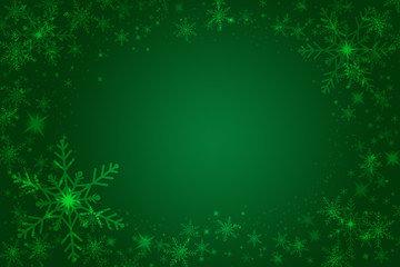 Beautiful snowflakes on a green background