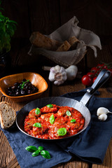 Rustic mini meatballs Baked in tomato sauce with basil