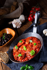 Rustic mini meatballs Baked in tomato sauce with basil