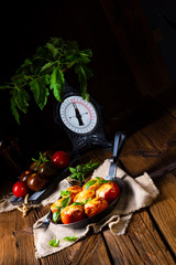 Tomatoes stuffed with rice and cheese from the oven