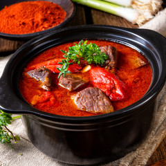 A real Hungarian goulash with beef and paprika