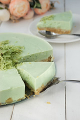 Cheesecake with tea match in the context