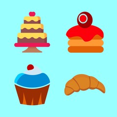 cake vector icons set. cupcake, kruassan, crepe and wedding cake in this set