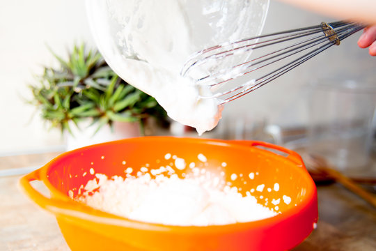 Woman Making Delicious Chicken Pot Pie On A Table