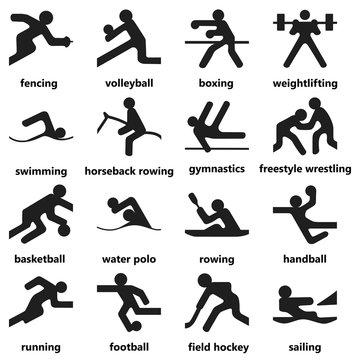 Set Of Simple Olympic Games Icons Summer Sports On White Background Words