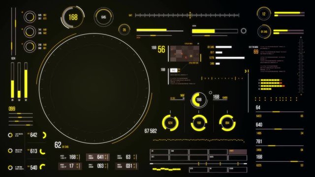 Futuristic user interface with HUD and infographic elements. Looped motion virtual technology background. Intelligent head-up display dashboard for business, games, motion design, web and app.