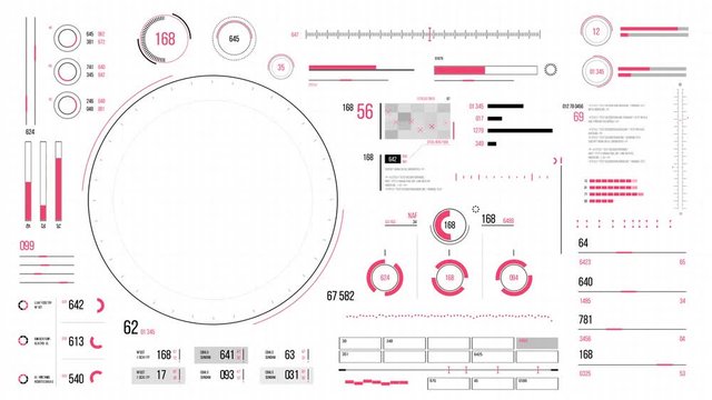 Futuristic user interface with HUD and infographic elements. Looped motion virtual technology background. Intelligent head-up display dashboard for business, games, motion design, web and app.