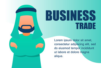 Concept arabian man in traditional dress. Home page business trade on modern backdrop