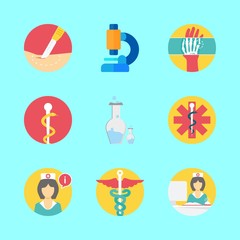 hospital icons set. chemist, analyzing, coat and medicament graphic works
