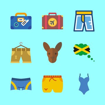 beach icons set. clothes, uniform, sand and palm graphic works