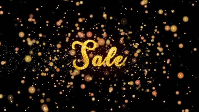 Sale Abstract particles and fireworks greeting card text with shiny black background for festivals,events,holidays,party,celebration.