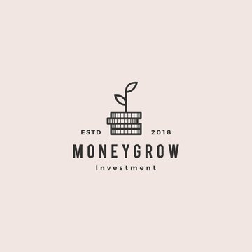 Coin Leaf Sprout Money Grow Investment Logo Vector Icon Illustration