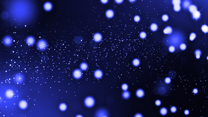 3d render of abstract blue composition with depth of field and glowing particles in dark with bokeh effects. Science fiction microcosm or macro world or abstract Christmas garlands in the air. 18