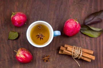 top view hot spicy apple tea