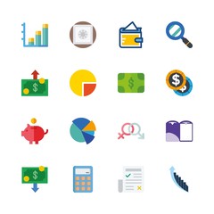 finance vector icons set. newspaper, finance company logo, wallet and pie chart in this set