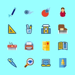education vector icons set. student girl, piano, set square and pen in this set