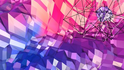 3d render of abstract geometric background with modern gradient colors in low poly style. 3d surface with nice blue red gradient 12.