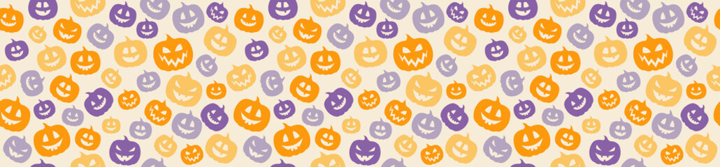 Wrapping paper with funny jack o lanterns. Vector.