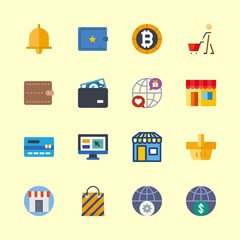 shopping vector icons set. shopping bag, online shop, bow and shopping basket in this set